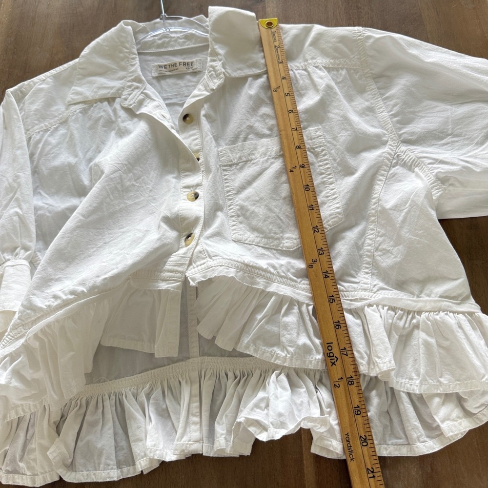 We The Free Bailey Shirt Women XS White Cotton Ruffle Hem Cropped OB2270386 - Picture 12 of 15
